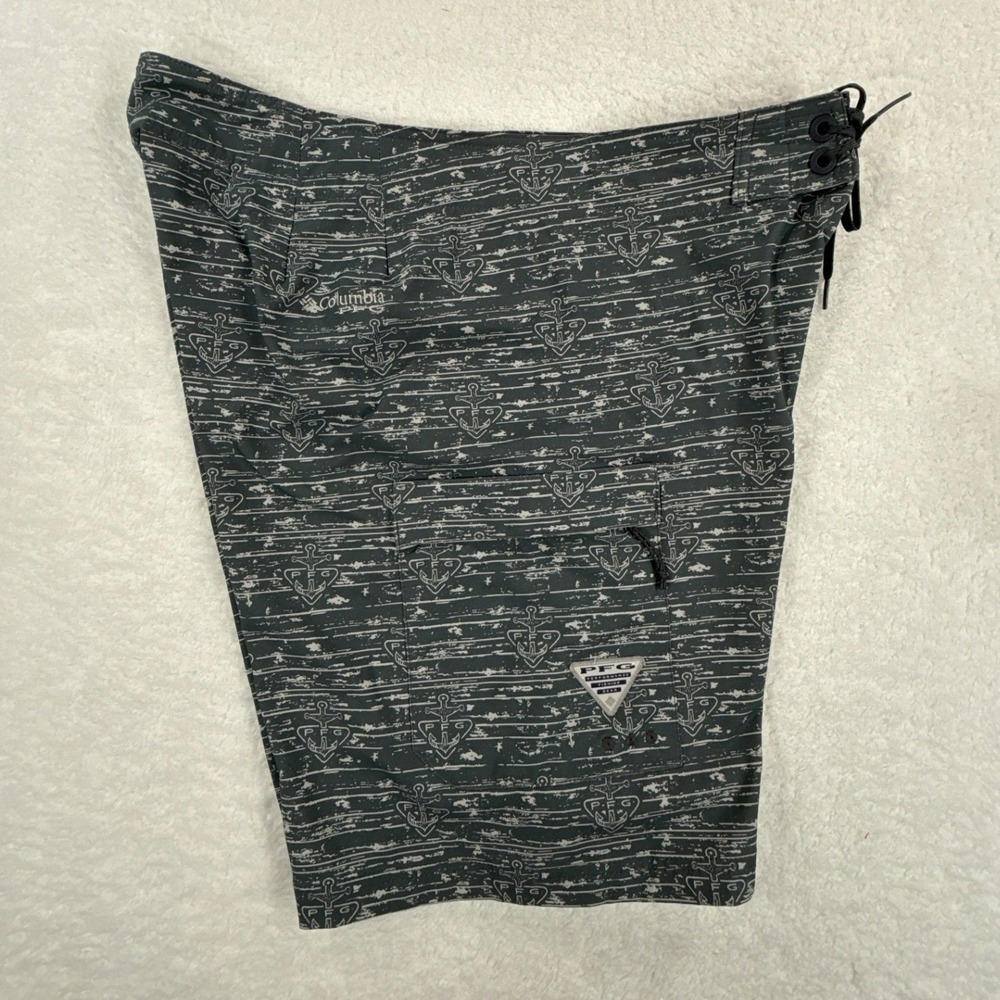 Columbia PFG Men 36 Dark Gray Anchor Print Board Shorts Fishing Swim Trunks